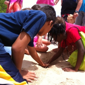Kids excavate Turtle Nest at Family Field Day at Southgate